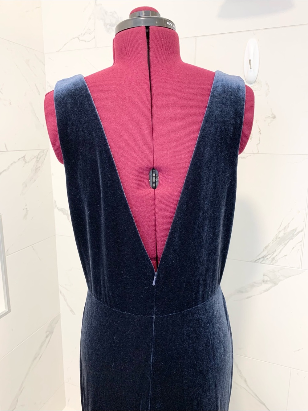 Jenny Yoo Dress V-Neck Navy Velvet Evening Gown 12 - Picture 11 of 15